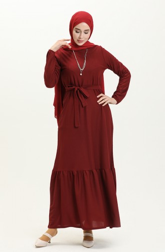Shirred Belt Necklace Dress 1784-08 Claret Red 1784-09