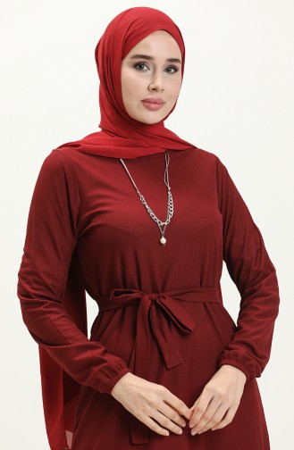 Shirred Belt Necklace Dress 1784-08 Claret Red 1784-09