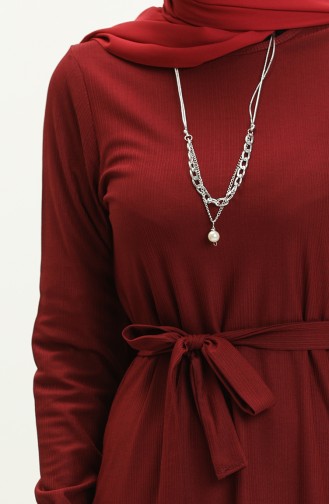 Shirred Belt Necklace Dress 1784-08 Claret Red 1784-09