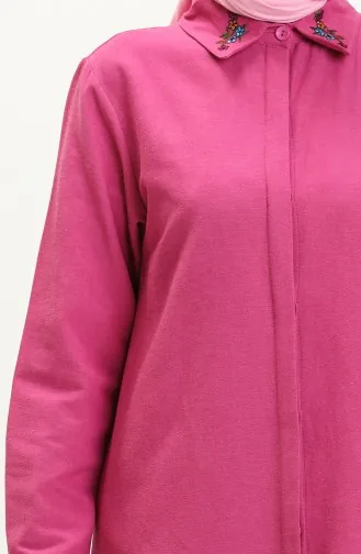 Linen Embroidered Tunic Pants Two-Piece Suit 1004-01 Fuchsia 1004-01
