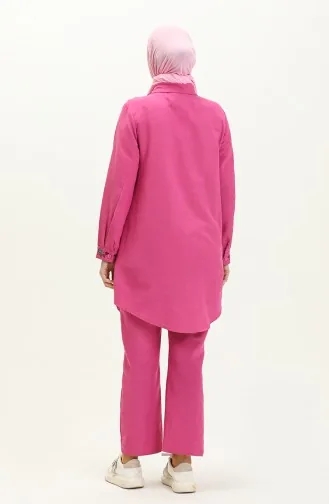 Linen Embroidered Tunic Pants Two-Piece Suit 1004-01 Fuchsia 1004-01