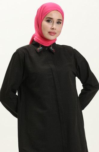 Linen Embroidered Two Piece Suit 1004-02 Black 1004-02