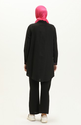 Linen Embroidered Two Piece Suit 1004-02 Black 1004-02