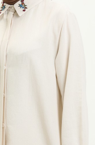 Linen Embroidered Tunic Pants Two-Piece Suit 1004-04 Beige 1004-04