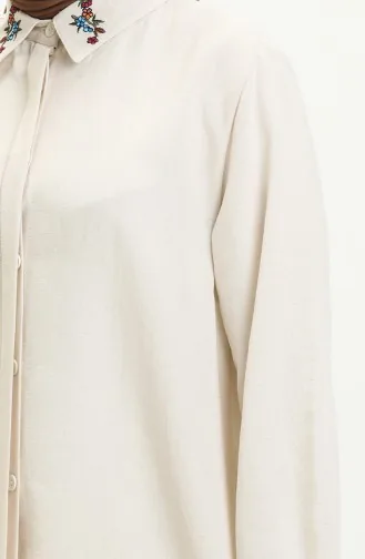 Linen Embroidered Tunic Pants Two-Piece Suit 1004-04 Beige 1004-04