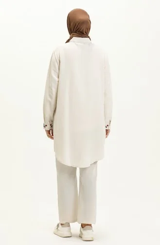 Linen Embroidered Tunic Pants Two-Piece Suit 1004-04 Beige 1004-04