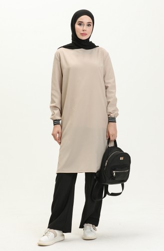 Geraffte Tunika Hose Zweier Set 3705-01 Beige 3705-01