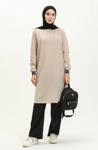 Geraffte Tunika Hose Zweier Set 3705-01 Beige 3705-01