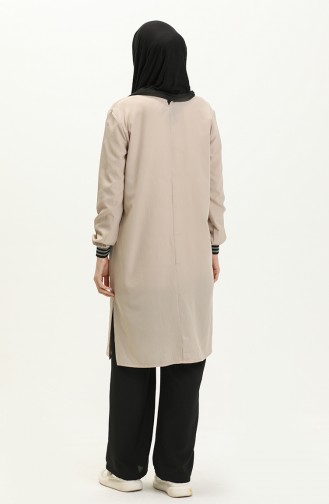 Geraffte Tunika Hose Zweier Set 3705-01 Beige 3705-01