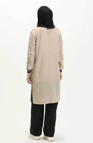 Geraffte Tunika Hose Zweier Set 3705-01 Beige 3705-01