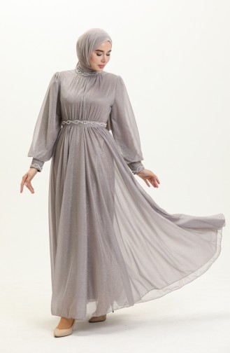 Gray Hijab Evening Dress 14110