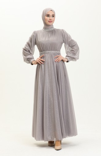 Gray Hijab Evening Dress 14110