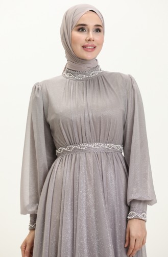 Gray Hijab Evening Dress 14110