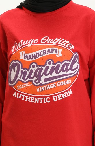 Original Renkli Yazı Baskılı Tesettür Tunik 394 Kırmızı