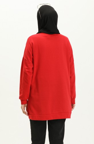 Original Renkli Yazı Baskılı Tesettür Tunik 394 Kırmızı