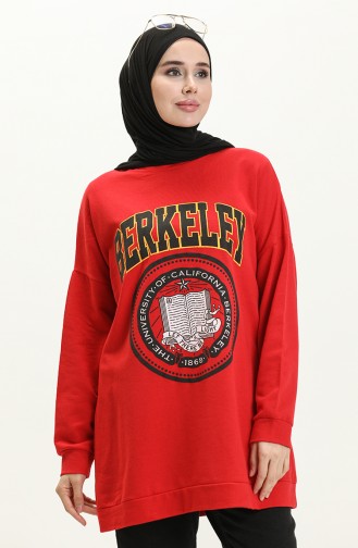 Berkeley Renkli Baskılı Tesettür Tunik 393 Kırmızı