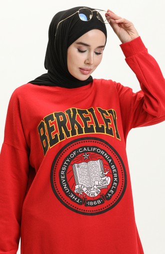 Berkeley Renkli Baskılı Tesettür Tunik 393 Kırmızı