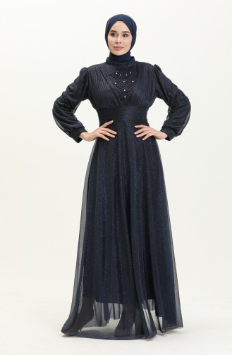 Dunkelblau Hijab-Abendkleider 2707