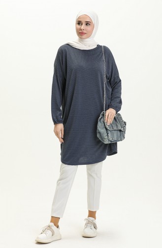 Elastic Sleeve Striped Tunic 1646-02 Indigo 1646-02