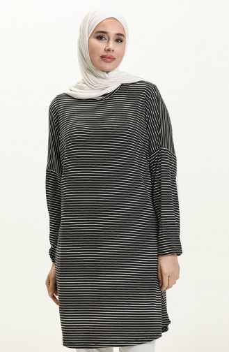 Elastic Sleeve Striped Tunic 1647-01 Black 1647-01