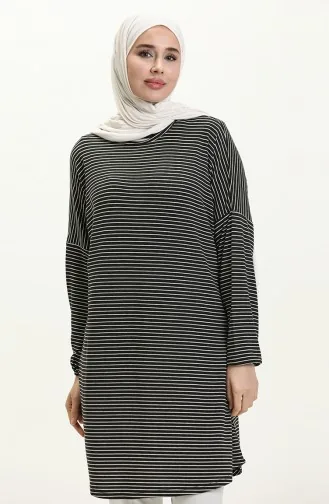 Elastic Sleeve Striped Tunic 1647-01 Black 1647-01