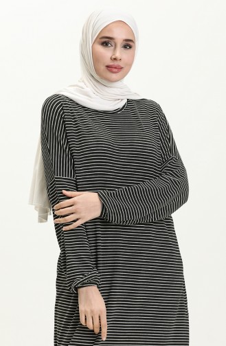 Elastic Sleeve Striped Tunic 1647-01 Black 1647-01