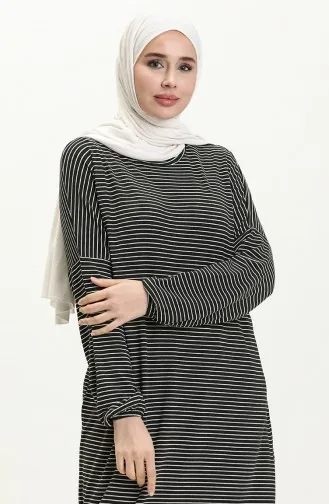 Elastic Sleeve Striped Tunic 1647-01 Black 1647-01