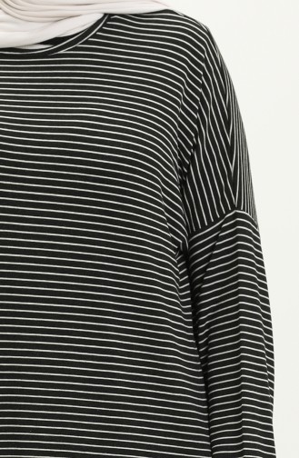 Elastic Sleeve Striped Tunic 1647-01 Black 1647-01