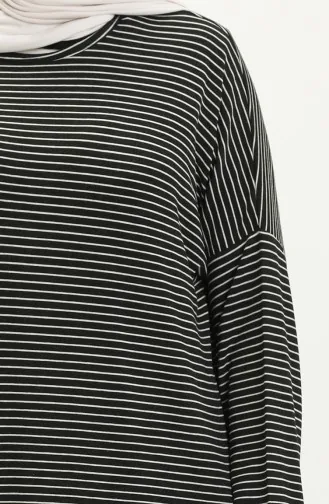 Elastic Sleeve Striped Tunic 1647-01 Black 1647-01