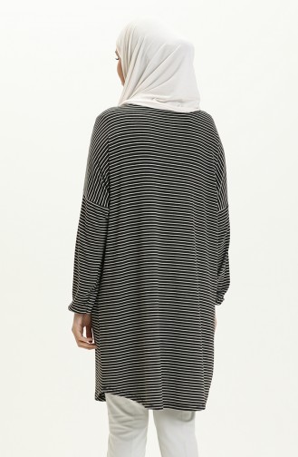 Elastic Sleeve Striped Tunic 1647-01 Black 1647-01