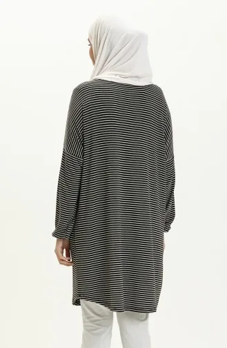 Elastic Sleeve Striped Tunic 1647-01 Black 1647-01