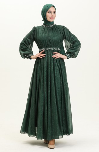 Perlendetailliertes Glitzer-Abendkleid Smaragdgrün 19004 14111