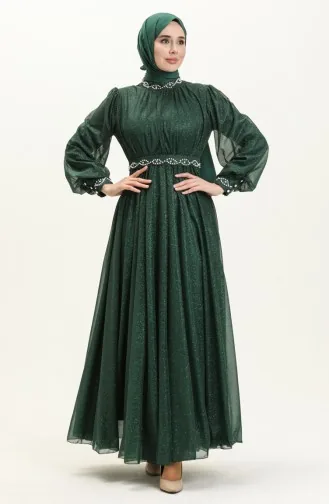 Robe De Soirée à Paillettes Et Perles émeraude 19004 14111