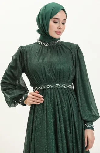 Robe De Soirée à Paillettes Et Perles émeraude 19004 14111