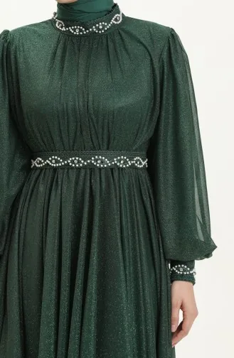 Robe De Soirée à Paillettes Et Perles émeraude 19004 14111