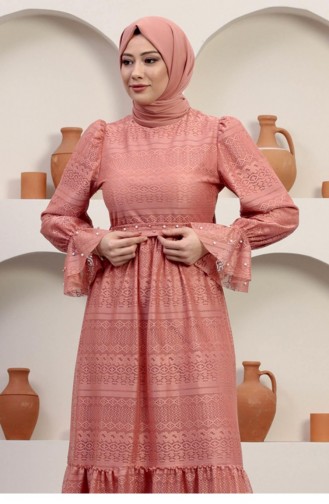 Salmon Hijab Evening Dress 14347