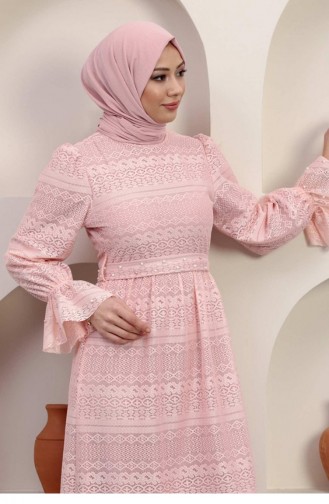 Powder Hijab Evening Dress 14349