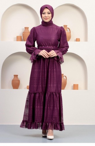 Plum Hijab Evening Dress 14350