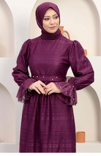 Plum Hijab Evening Dress 14350