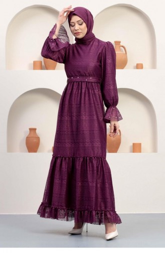 Plum Hijab Evening Dress 14350