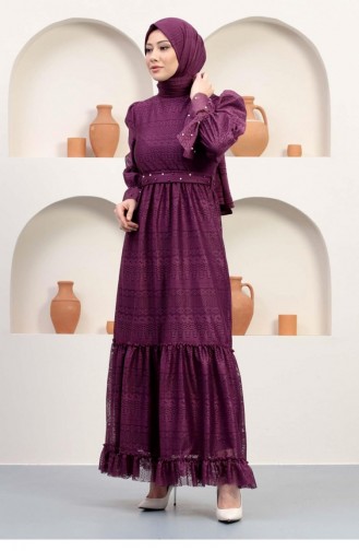Plum Hijab Evening Dress 14350