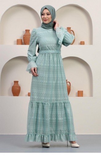 Mint Green Hijab Evening Dress 14351