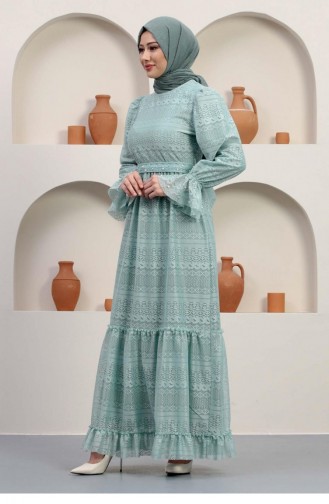 Mint Green Hijab Evening Dress 14351