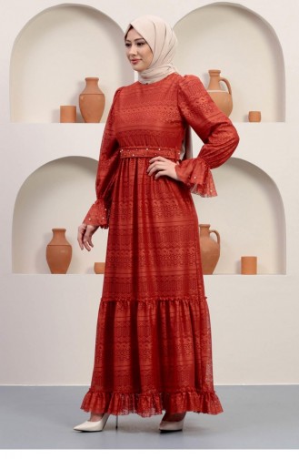 Ziegelrot Hijab-Abendkleider 14352