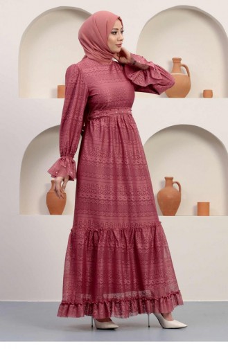 Dusty Rose Hijab Evening Dress 14355