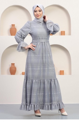 Gray Hijab Evening Dress 14356