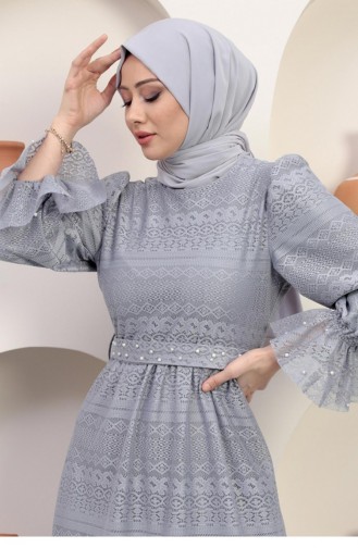 Gray Hijab Evening Dress 14356