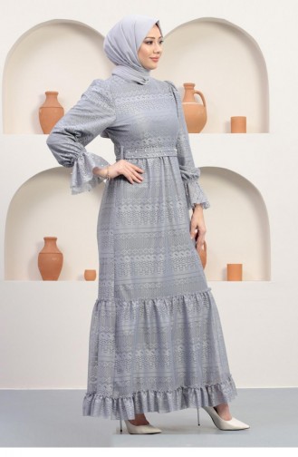 Gray Hijab Evening Dress 14356