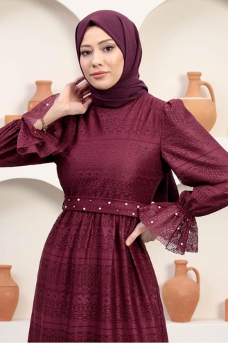 Claret Red Hijab Evening Dress 14357