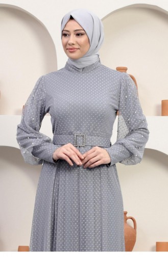 Gray Hijab Evening Dress 14368